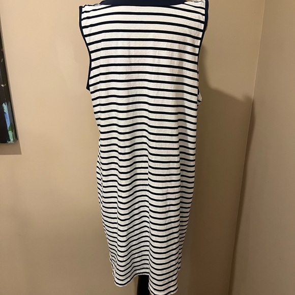 Lands' End Cotton Jersey Notch Neck in Navy & White Striped Sleeveless Dress, XL - Picture 5 of 9